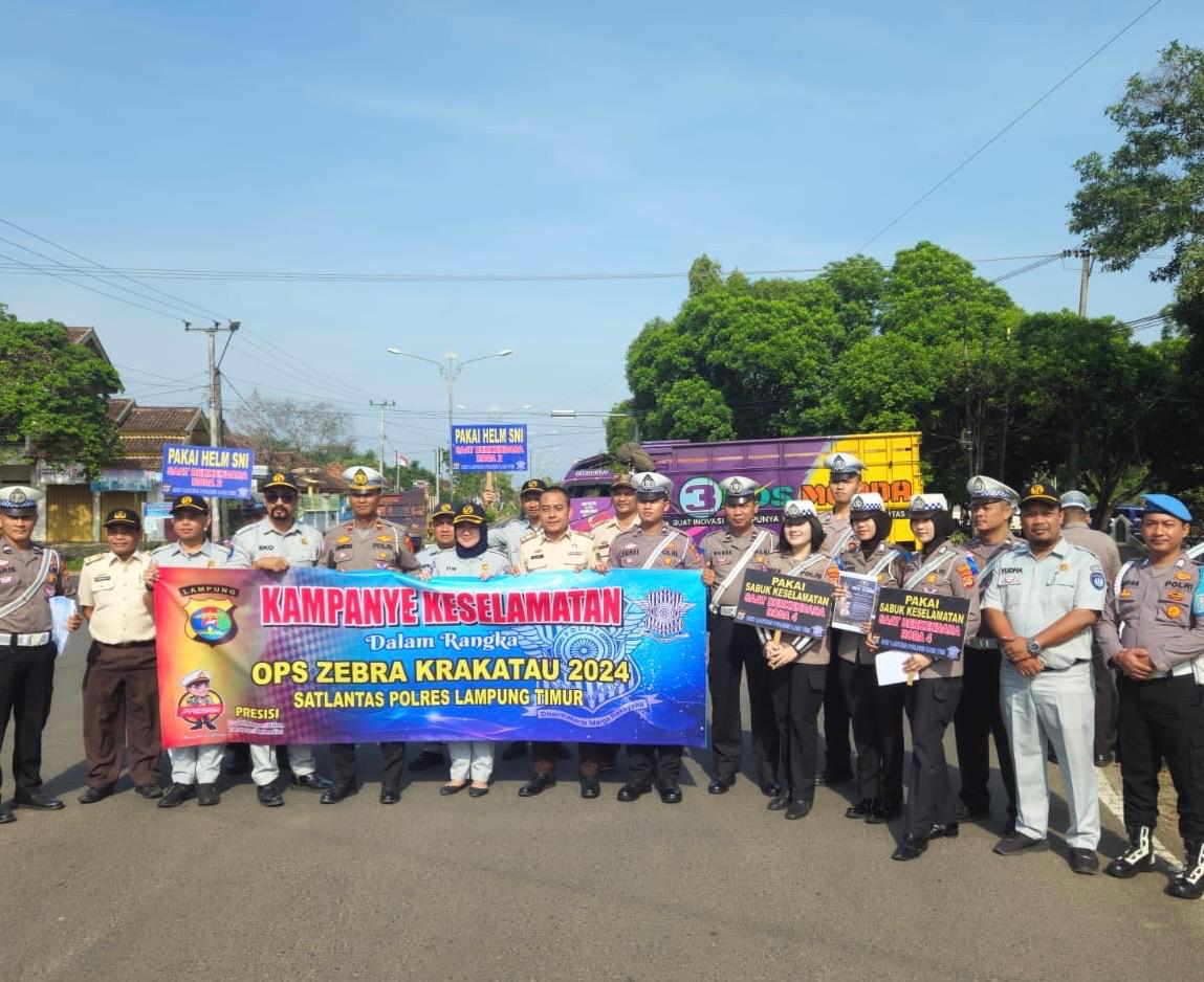 Kampanye Keselamatan Lalu Lintas, Satgas Operasi Zebra Krakatau 2024 Polres Lampung Timur Gelar Kegiatan Edukasi dan Sosialisasi Kampanye Keselamatan Lalu Lintas, Satgas Operasi Zebra Krakatau 2024 Polres Lampung Timur Gelar Kegiatan Edukasi dan Sosialisasi