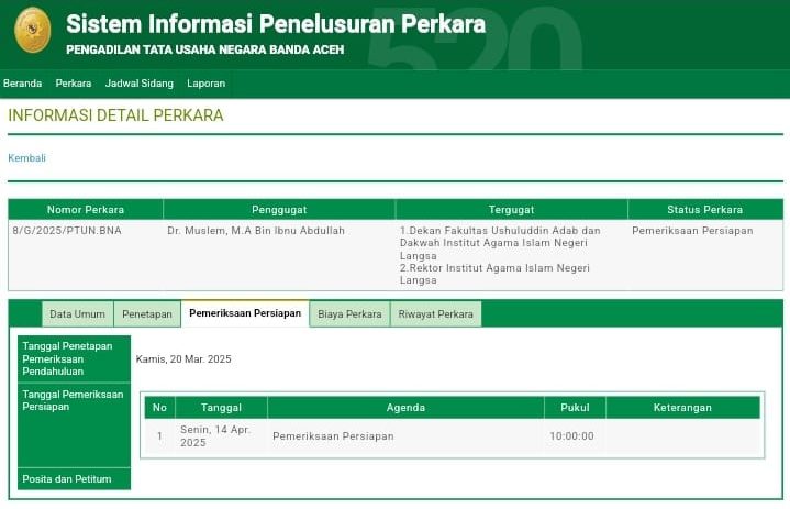 Setelah Di Gugugat Oleh Mewardi Siregar: Rektor IAIN Langsa Kembali Digugat Oleh Dr Muslem Ke PTUN, Tata Kelola Akademik Yang Otoriter